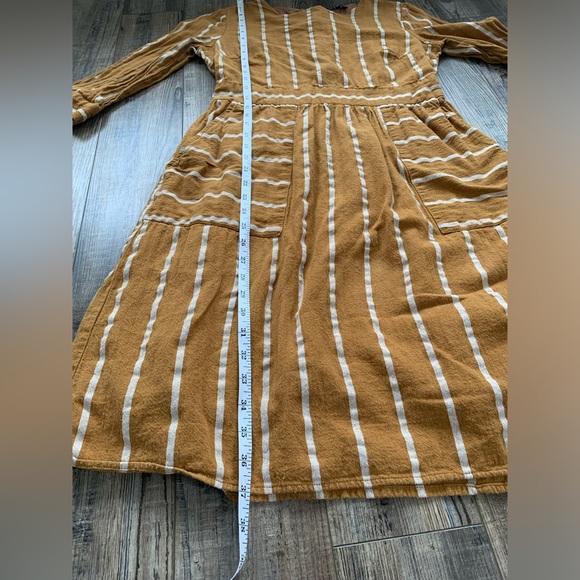 ✨SOLD✨Roolee Cotton Mustard Yellow/Striped 3/4 Sleeve Dress with Pockets Small - Picture 6 of 12